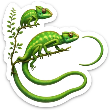 cinematic-chameleon-realistic-full-body-climbing-emoji,-slender-body-gripping-a-twisting-vine-with-prehensile-feet,-scaly-green-skin-shifting-shades-with-its-environment,-large-bulging-eyes-rotating-independently,-delicate-coiled-tail-curling-behind,-long-tongue-slightly-protruding-as-if-ready-to-strike,-simplified-yet-realistic-focused-features,-highly-detailed,-glowing-with-an-ethereal-forest-light sticker