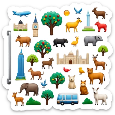 Icon for Magnet Collecting: a close-up of a fridge door covered with a variety of magnets, featuring cities, animals, symbols. The icon should highlight the diversity and charm of magnet collections. Transparent background. sticker