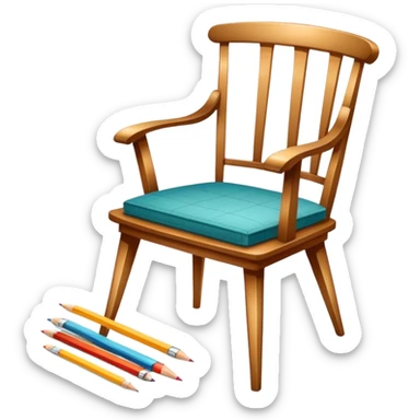 Icon for Furniture Design: a sketch of a stylish piece of furniture, like a chair or sofa, with design tools such as a ruler, pencil, and fabric swatches. The icon should represent creativity and craftsmanship in furniture design. Transparent background. sticker
