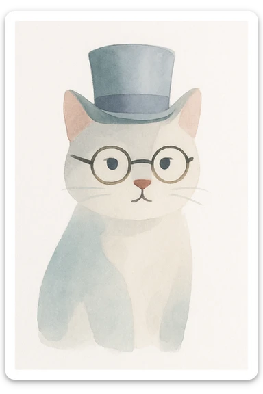cat with a gibus hat and half moon glasses, detailed painterly style, rich textures and colors sticker