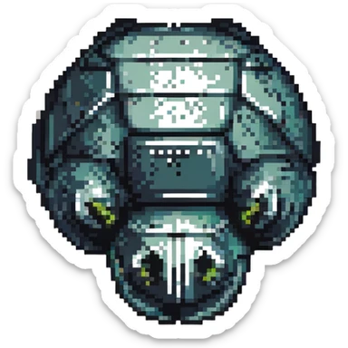 A black turtle mask with scratches, pixel art style, front view sticker