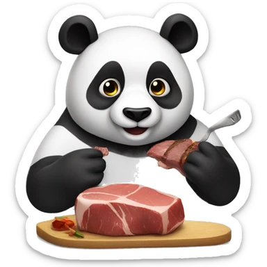 a really fat panda eating a steak  sticker
