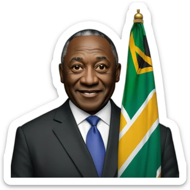 President Cyril Ramaphosa with the flag of South Africa behind him sticker