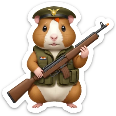 guinea pig wearing a tactical military vest holding a rifle in chest no hat sticker