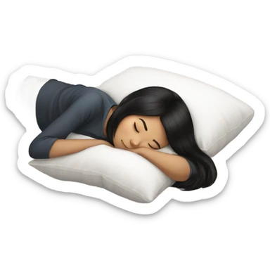 black hair asian teenage girl sleeping on white pillow  sticker