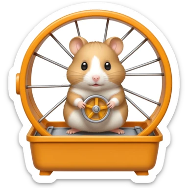 from front angle Hamster in plastic cage with hamster wheel sticker