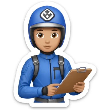 dirtbike rider in blue gear with clipboard sticker
