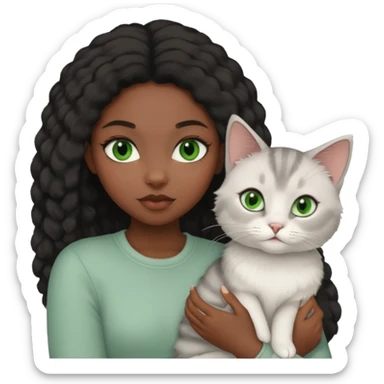 Black girl with grey cat sticker