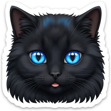 fluffy black cat face with bright blue eyes sticker