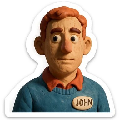 portrait of a man named John in claymation style sticker