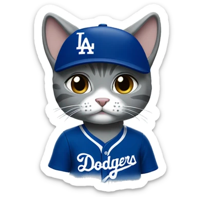 Grey Cat wearing a dodgers uniform with tears  sticker