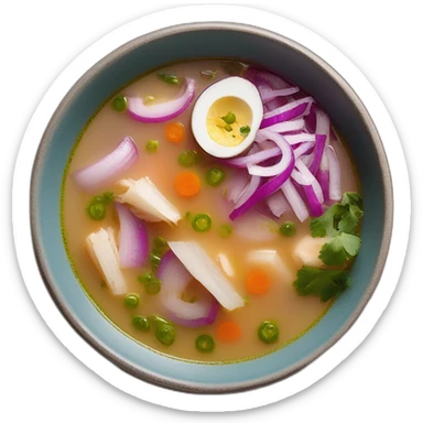 encebollado soup from ecuador with red onions, albacore and yucca without carrot sticker