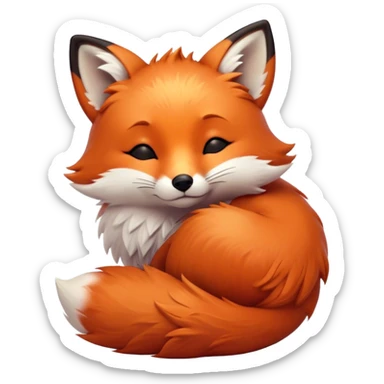 Cinematic cute sleepy fox, curled into a cozy fluffy ball, warm glowing fur, tiny black nose resting on its tail, soft breathing visible, peaceful and charming. sticker