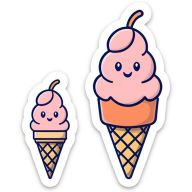 Cute peach ice cream cone with a happy face sticker