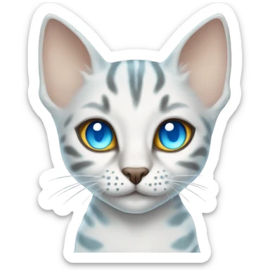 snow bengal cat with light blue eyes wearing devil ears sticker