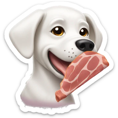 white dog eating ham sticker