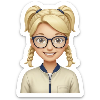 cewe kalem pake kacamata kulit putih rambut blondeponian baju kodok warna cream tersenyum sticker