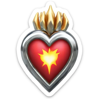 Sacred heart made of chrome, with spikes coming out of the sides and flames from the top sticker