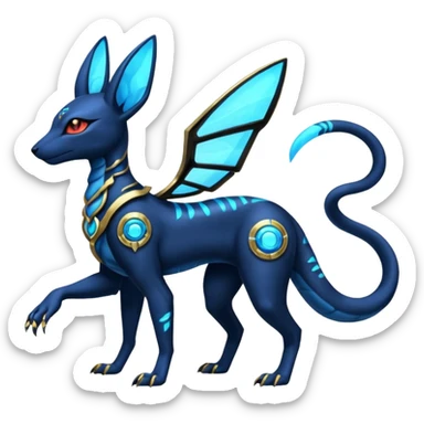 Shiny blue nebulae 4-legged Umbreon-Anubis-Salandit-Beedrill-fusion, full body sticker