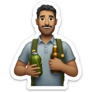Guy holding a beer and pickle sticker
