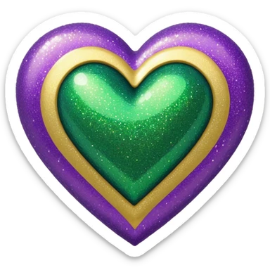 Gold, purple and green glitter heart  sticker