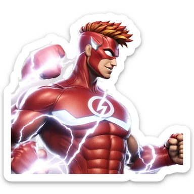 muscular superhero with lightning effects sticker