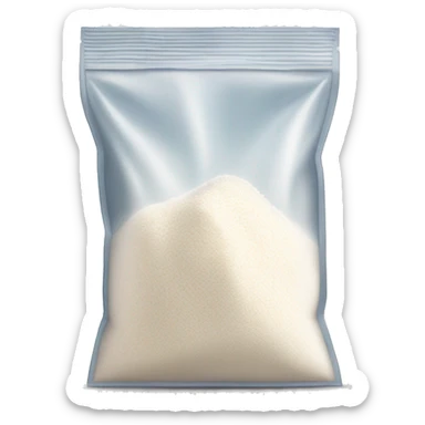 Clear ziplock bag with ground white flour inside sticker