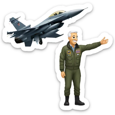 Old fighter pilot standing by F-16 with new year streamers falling from the aky sticker