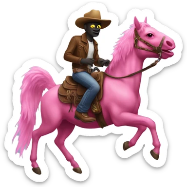 Mothman wearing a cowboy hat riding a pink pony sticker