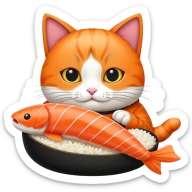 cat wearing a piece of nigiri sushi costume sticker