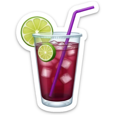 maroon purple cocktail with a lime in a plastic cup with lid and straw  sticker
