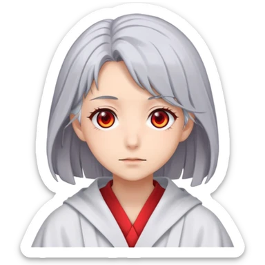 Anime girl with gray hair, red eyes and psychiatric robe sticker