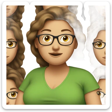 Big pregnant white women wearing a green shirt and glasses with long brown hair sticker