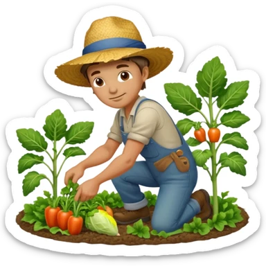 farmer working in a field, bending over a vegetable garden sticker