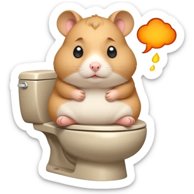Cute chubby cartoon-style hamster sitting on toilet pooping looking guilty with thought bubble thinking about chilli  sticker