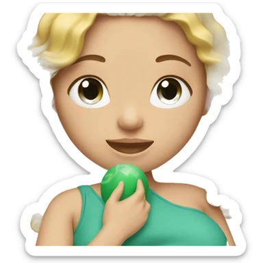 A pregnant Woman with long curly blond Hair and green eyes is pregnant. sticker