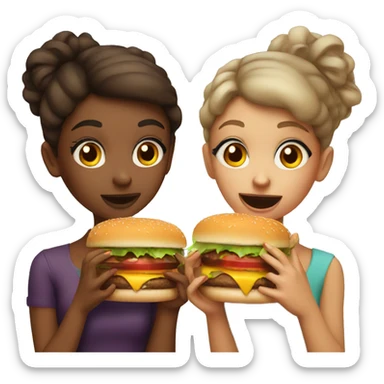 Two girls with makeup in hands and eating a burger  sticker