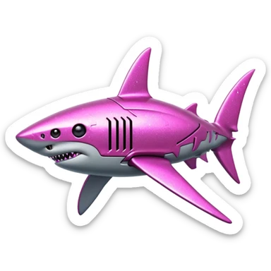 glitter mech shark pink cyberpunk sticker
