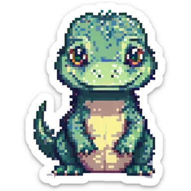 a cute baby crocodile, pixel art style sticker