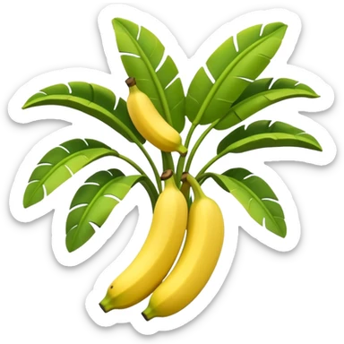 A 3D cartoon banana plant with large green leaves and a bunch of bananas growing downward, natural lighting, Memoji-style. sticker