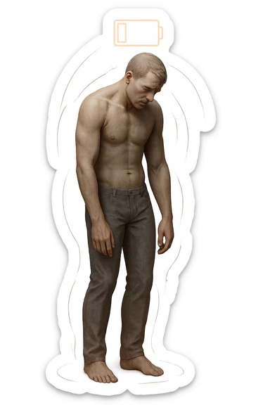 Corpo che segnala che non c'è abbastanza energia in corpo, 3d realistica sticker