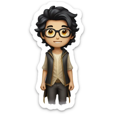 young overpowered magic shiny wizard skin tone 3 with black hair and glasses sticker