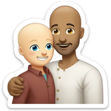 Hungarian 50s blond blue eyes bald man hugs African bald 50s man sticker