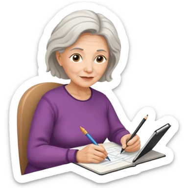 Older woman sketching in spiral pad sticker