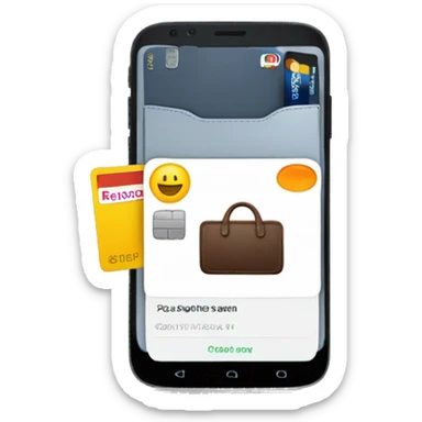 featuring a sleek smartphone displaying a wallet app with a partially visible credit card. sticker