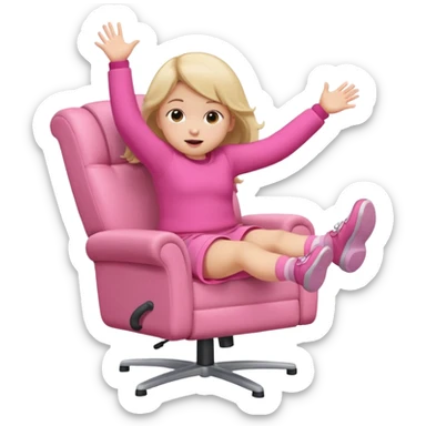 Little Girl fat but not too fat falling off of a chair half in the air chair with pink clothes on sticker