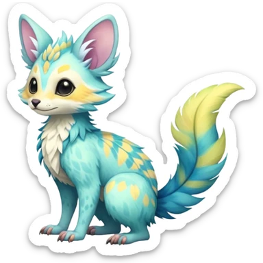 Feral Rare Fantasy pastel tropical Vernid-Trico-species by LiLaiRa, random markings, tufted tail, tufted ears, full body sticker