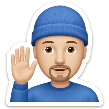 White bald with regular goatee hand raised blue knit cap sticker