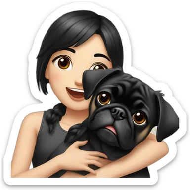 girl with black hair, pug licking face  sticker