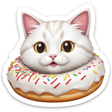 A cat lying on it's back and scratching a donut with hate sticker